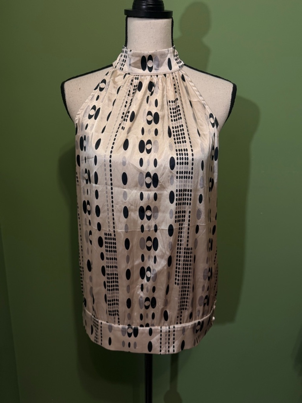 Jacob sleevlesss  High-Neck Polka Dot Print Top - Cream/Black